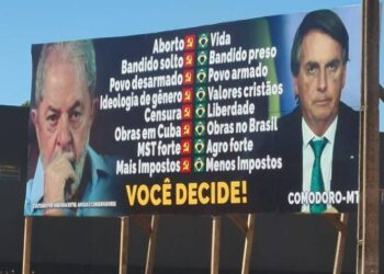 Outdoor associa esquerda a aborto, criminalidade e censura em Comodoro (MT); publicidade é irregular