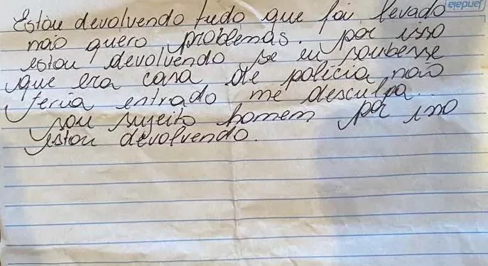 Ladrão assalta casa de delegado em BH e devolve tudo com bilhete