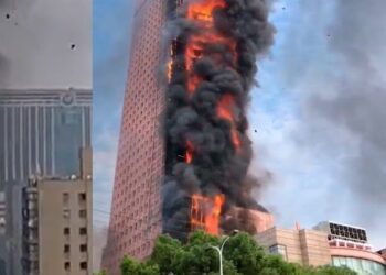 Incêndio de grandes proporções atinge prédio de 26 andares na China