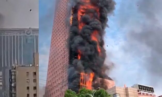 Incêndio de grandes proporções atinge prédio de 26 andares na China
