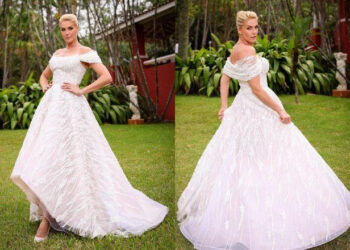 Ana Hickmann usa vestido de 100 mil pérolas em noivado com Edu Guedes