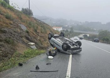 Homem de 60 anos fica ferido em capotamento de carro em Felgueiras