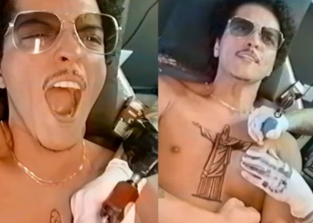 Bruno Mars faz ‘tatuagem’ do Cristo Redentor