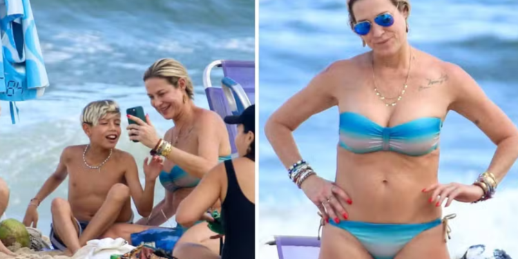 Luana Piovani conhecida como “Mulher polêmica” está no Brasil. Ela curtiu praia do Leblon com filho no domingo