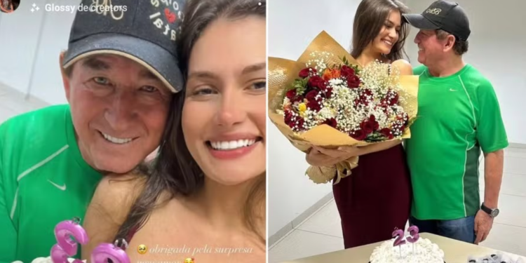 Cantor Amado Batista faz surpresa em aniversário da namorada de 23 anos