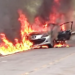 Carro pega fogo em via pública em Timóteo MG
