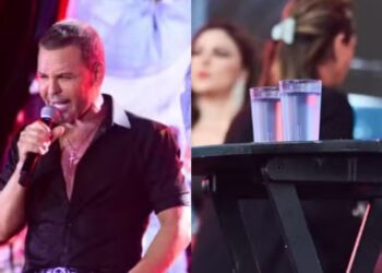 DEU EXEMPLO! Em respeito às crianças, Eduardo Costa retira bebida alcoólica  de palco e pede água em show com Ana Castela