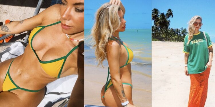 Influenciadora portuguesa Mel Jordão esbanja sensualidade em praia no nordeste do Brasil