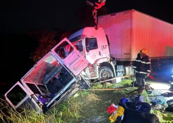Batida entre carreta e van deixa nove pessoas mortas na BR-251 em Minas Gerais