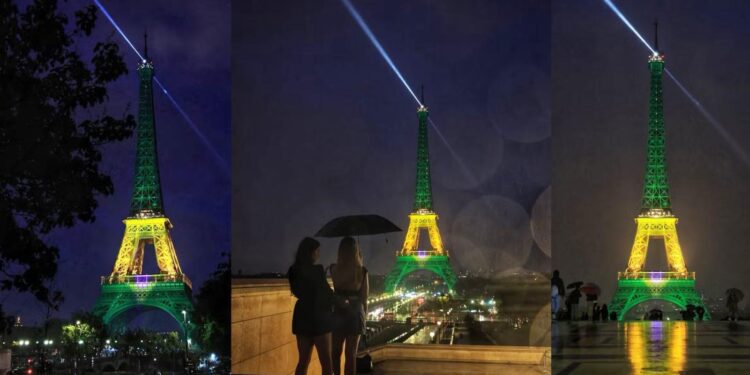 Torre Eiffel ganha as cores do Brasil em homenagem à visita de Lula a Paris