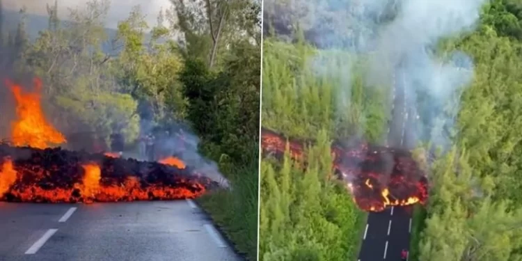 Vulcão Piton de la Fournaise lança lava de grandes proporções e bloqueia estrada na Ilha da Reunião