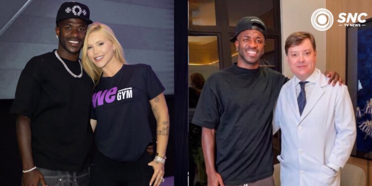 Vini Jr. surge com visual renovado e rouba a cena na inauguração da academia de Virginia Fonseca
